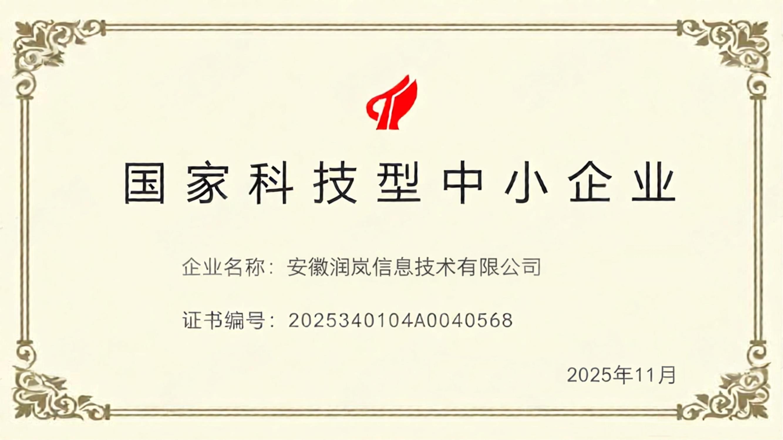 国家科技型中小企业证书